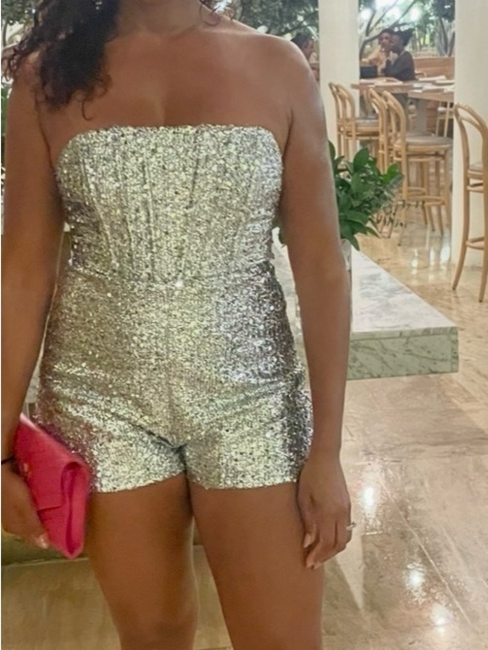 Luxxel Silver Sequin High-Waist Party Shorts